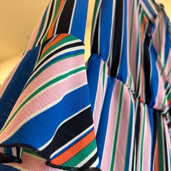 Ivy for Anthropologie Striped Wrap Romper - Blue, Pink, Green - Size L - Picture 4 of 12